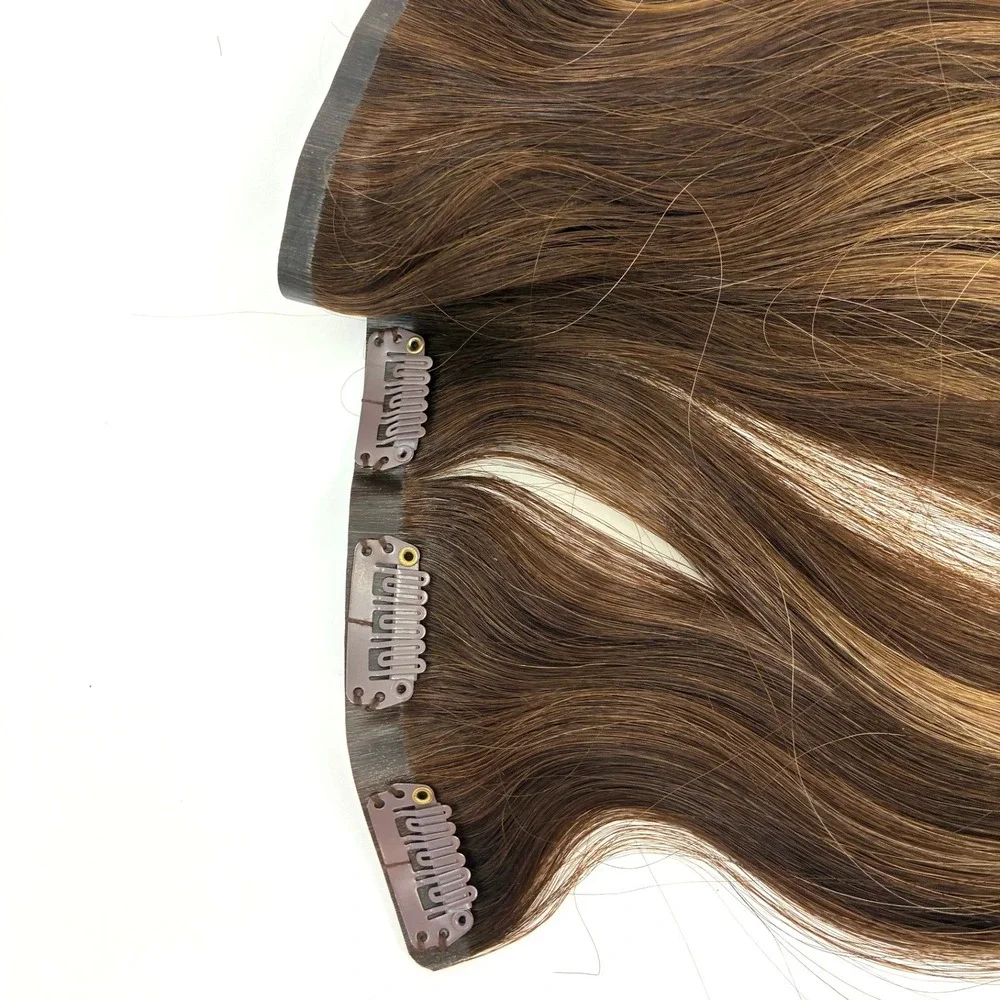 Glam Seamless InvisiClip Hair Extensions HBB Honey Bronzed Brown 7 Wefts 20